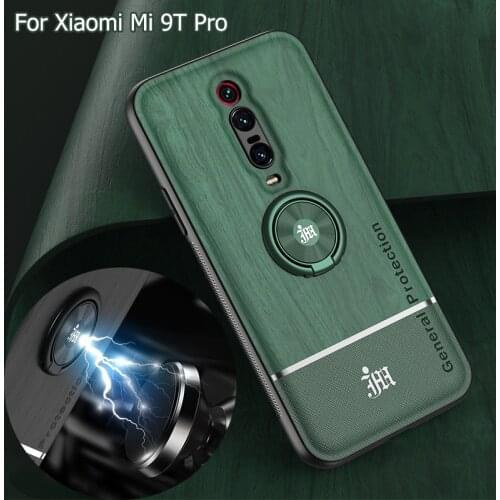 Bionic Wood Grain Mobile Phone Back Case For Xiaomi Redmi K20 Pro Car Magnetic Adsorption Ring Bracket Camera Protection Cover