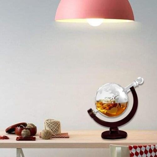 Globe Antique Whiskey Wine bottle Brandy Dispenser With Wood Stand Home Bar HX6D