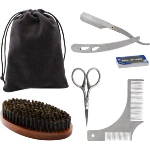 Hot Sale Professional Men Beard Comb Tools Kit with Beard Brush Razor and Beard Comb Mustache Care Tool Styling Set