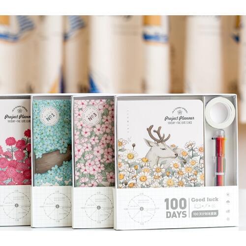 Kawaii Animal World 100 Days Schedule Book Diary Weekly Planner Notebook School Supplies Gift