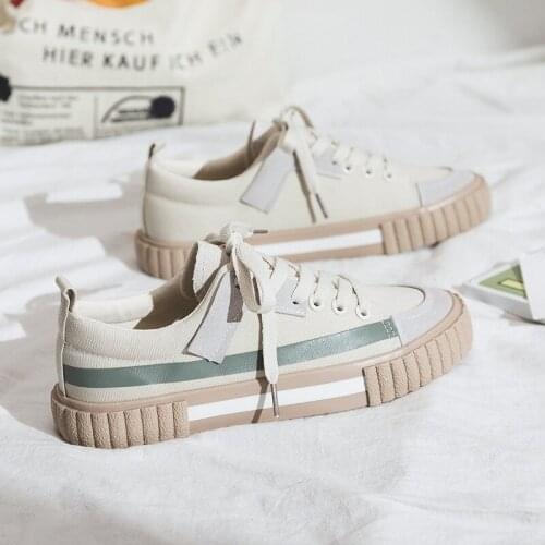 Women Canvas Shoes Fashion 2021 New Spring Female Beige Casual Flats Striped Casual Vulcanize Shoes Girls Comfortable Sneakers