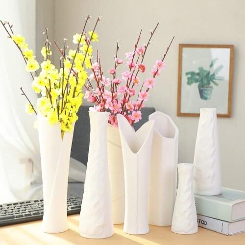Nordic creative ceramic vase ornaments 30cm living room dry flower arrangement vase slender high white flower home decoration