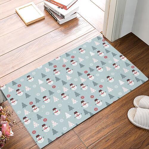 Happy New Year Santa Snowman Present Bath Rugs Christmas Doormat Non-Slip Door Mat Carpet Bathroom Accessories Customizable