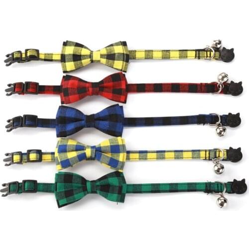 Colorful Plaid Grid Cat Collars Cotton Striped Bowknot Necklace Bulldog Chihuahua Bow Tie Puppy Small Dog Party Bandana Collar