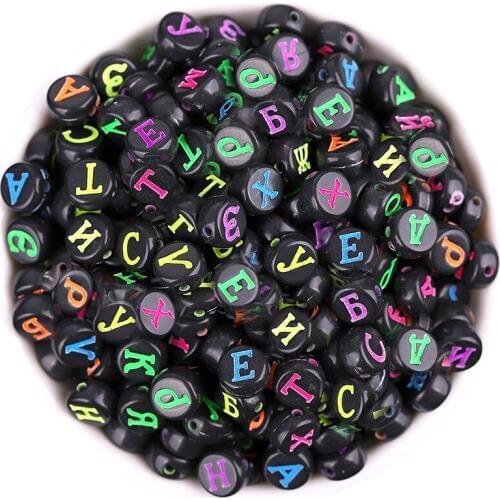 100pcs 7mm Coloured Black Random Package Acrylic Flat Round Russian Alphabet Letter DIY Loose Beads For Jewelry Making
