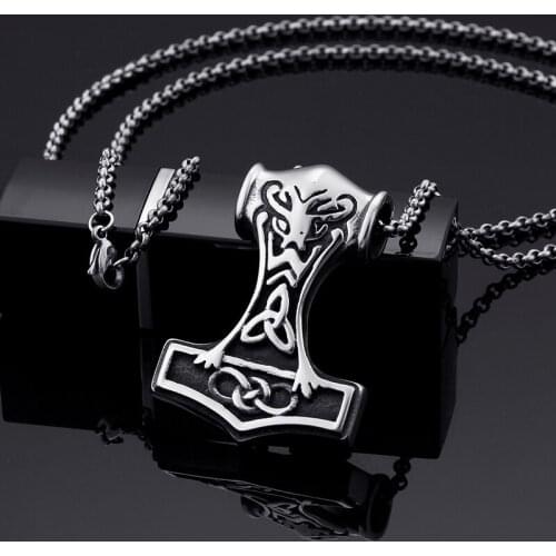For men boys jewelry Vintage casting Stainless Steel Necklace Thor pendant necklace 3mm 24 inch