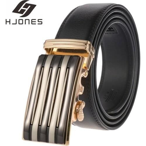 HJones 2021 Young Men Belt Automatic Buckle Genuine Male Ratchet Leather Strap Belts for Men High Quality Male belts HJ0292