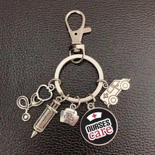 New product creative doctor souvenir keychain syringe stethoscope glass pendant keychain charm bag gift friend hospital