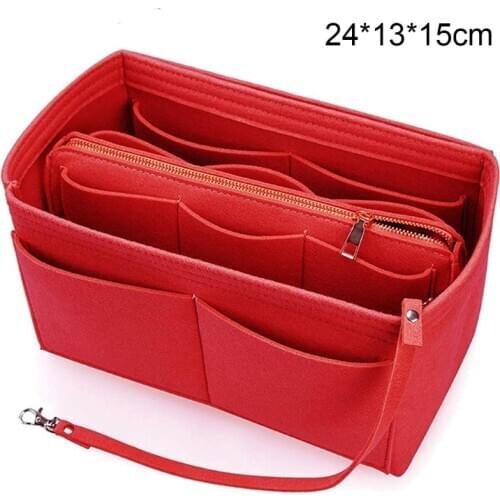 Purse Organizer Insert Felt Bag with Zipper Handbag Tote Shaper Multi Pockets Portable Large Storage Bags