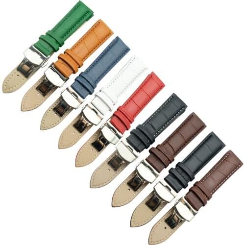 Genuine Leather Watchband With Butterfly Clasp Bands Croco Grain Bracelet for Pulseira Watch sized 12 14 16 18 19 20 21 22 24 mm