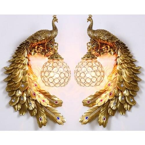 Nordic Luxury LED Wall Lamp Modern Living Room Decoration Peacock Crystal Wall Lights Bedroom Bedside Kitchen Wall Sconce Lamp