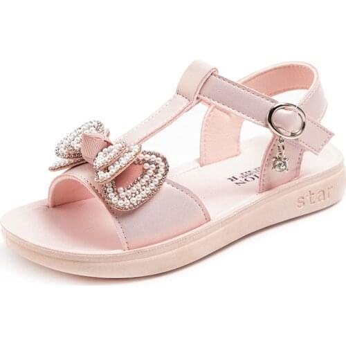 Girls' Sandals Childrens Sandale Fille Bowknot Beach Shoes Student Solid Soft Bottom Summer Comfortable Lightweight Breathable