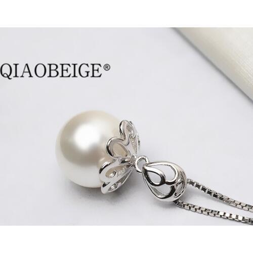 QIAOBEIGE for 16-17mm Pearl mounting 925 Sterling Silver White Freshwater Pearl Charms material for DIY Jewelry Making No pearl