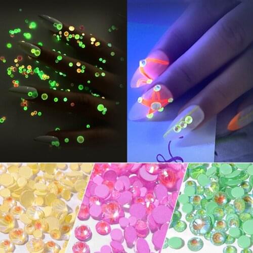 Mixed Size Luminous Crystal Nail Art Rhinestone 3D Glitter Fluorescent DIY Manicure Decorations Glow In The Dark Ornaments