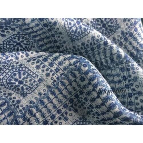 Ramie printed robes shirt fabric High-end linen clothing geometric pattern fabric