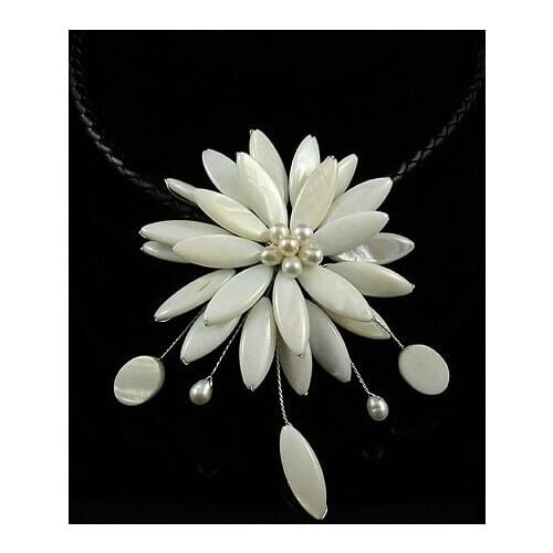 Unique Pearls jewellery Store Shell Flower Real Pearl Black Rope Necklace Perfect Wedding Party Gift For Women More Color Choose