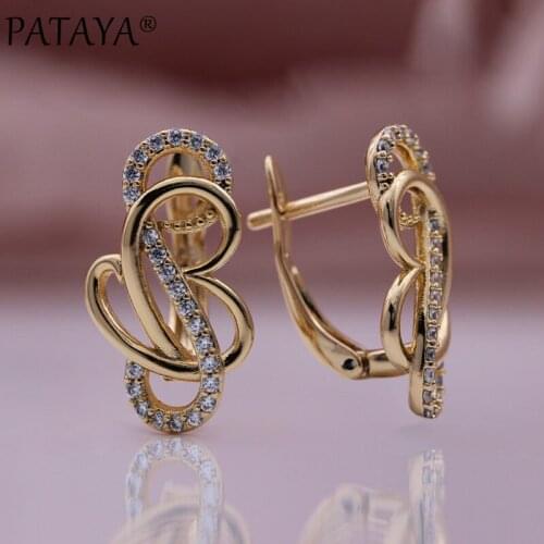 PATAYA New Lovely Cute Hollow Unique Women Earrings Natural Zircon Bridal Fashion Jewelry 585 Rose Gold Creative Drop Earrings