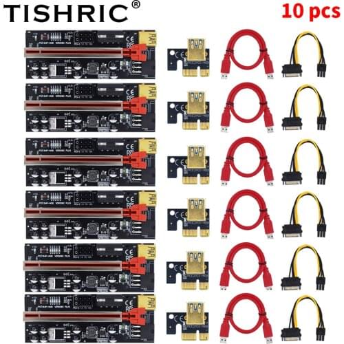 10PCS TISHRIC Newest 6 LED Light PCIE Riser 009s Plus Mining Super Version PCI Express Extension PCIE X16 Riser Card for Mining