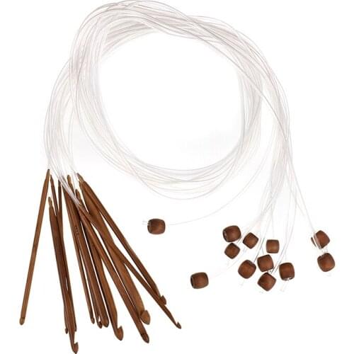 12pcs/set Crochet Needle Knitting Tools With Plastic Cable Carbonized Bamboo Knitting Needles Weaving Carpet Blanket