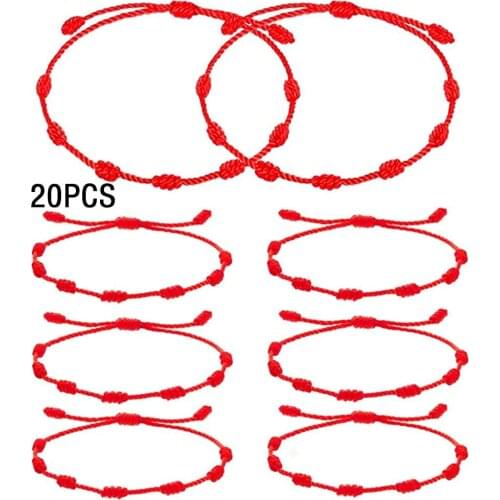 20pcs/set Fashion Handmade 7 Knots Red String Bracelet for Protection lucky Amulet and Friendship Braid Rope Wristband Jewelry