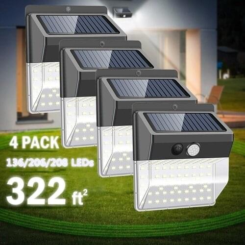 208LED Solar Lights Outdoor Super Bright 3 Modes Motion Sensor Light with 270 Wide Angle Wall Solar Light Security Lighting