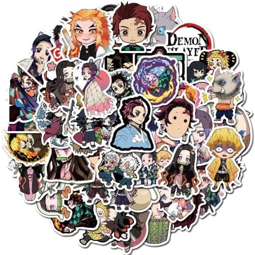50 PCS Kimetsu No Yaiba/Demon Slayer Anime Waterproof Stickers for Skateboard Suitcase Guitar Laptop Wall