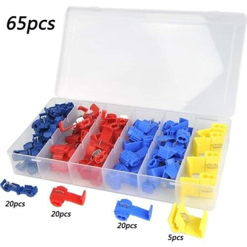 65 Pcs Scotch Lock Quick Splice Spade Connectors T Tap Wire Crimp Terminals Insulated Self-Stripping Spade Electrical Connectors