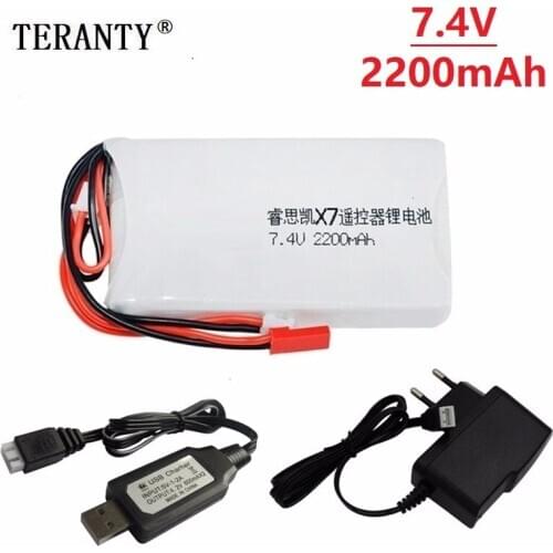 7.4V 2200mAh 8C Battery + Charger For Taranis Q X7 2.4G Transmitter RC Drone Spare Part 2S Rechargeable Lipo Battery