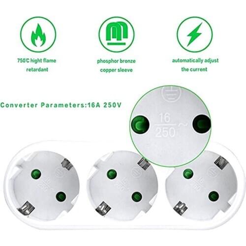 Triple Socket Power Socket Adapter Anti-Flame Heat-Resistant Socket Panel 16A EU Standard