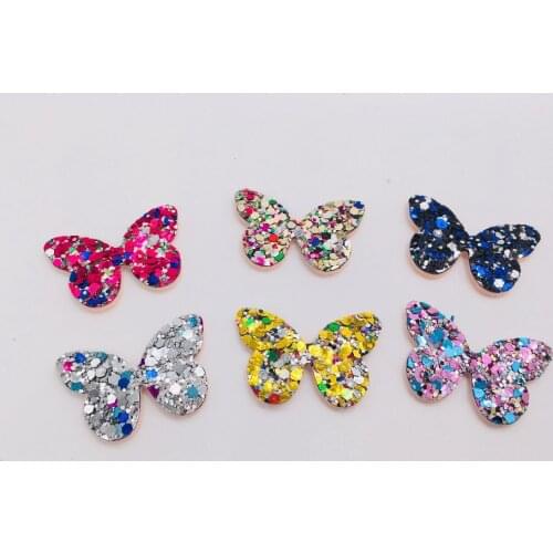 60PCS/lot 4x3CM Glitter Baby Girls Hair Accessories Sequins Butterfly Padded Appliqued for BB Clip Decoration