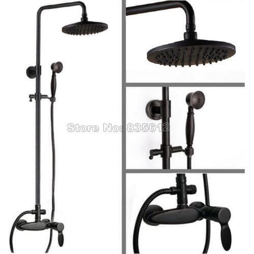Black Oil Rubbed Bronze Wall Mounted Bathroom Rain Shower Faucet Set with 8" Round Shower Head & Single Handle Mixer Taps Wrs435