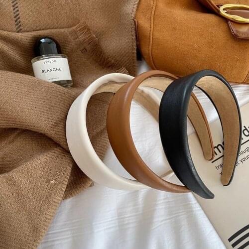 Black/Brown/White Leather Elegant Headbands For Women Air Cushion Advanced Lady Hair Hoop Hair Accessoires Headdress