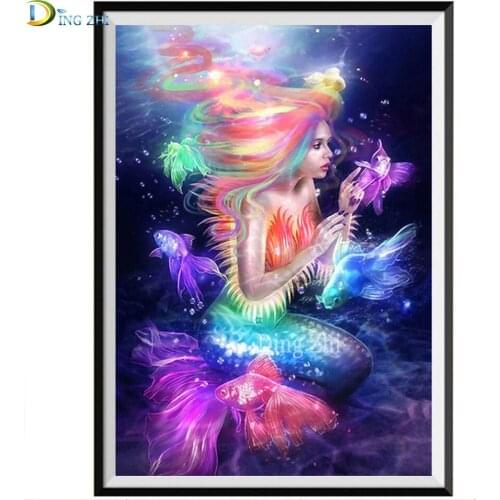 Diy 5D Diamond Painting Colorful Mermaid Diamond Embroidery Goldfish Pictures Mosaic Home Room Decor Cross Stitch Full Drill