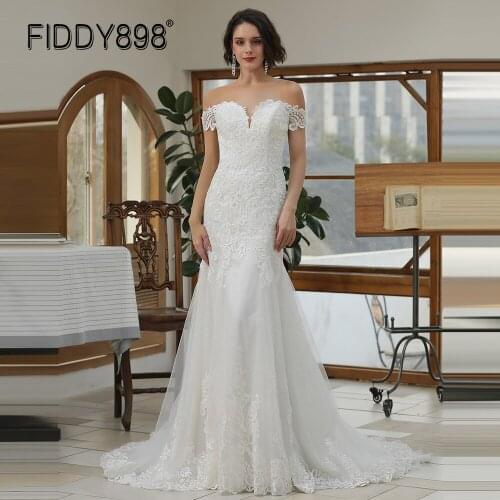 FIDDY898 Elegant Mermaid Bridal Dresses Custom Made Plus Size Off Shoulder Lace Wedding Dress Bride Gown for Women