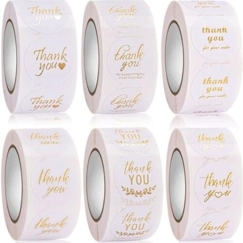2.5cm 500pcs Gold Foil labels Thank You sticker for business package gift seal labels shipping sticker handmade stationery