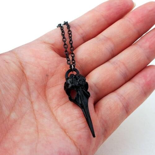 Gothic Wizard Black Crow Skeleton Pendant Necklace for Women Magic Evil Bird Skull Neck Chains Accessories Punk Jewelry VGN073