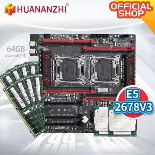 HUANANZHI X99 T8D X99 Motherboard Intel Dual with Intel XEON E5 2678 V3*2 with 8*8GB DDR3 RECC memory combo kit set NVME NGFF