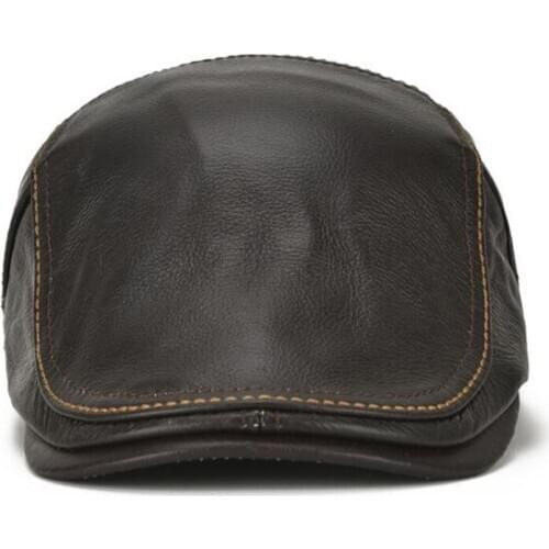 XdanqinX Adjustable Size Adult Mens Brand Cowhide Leather Cap Beret Men Genuine Leather Hat Simple Fashion Leather Hats Berets