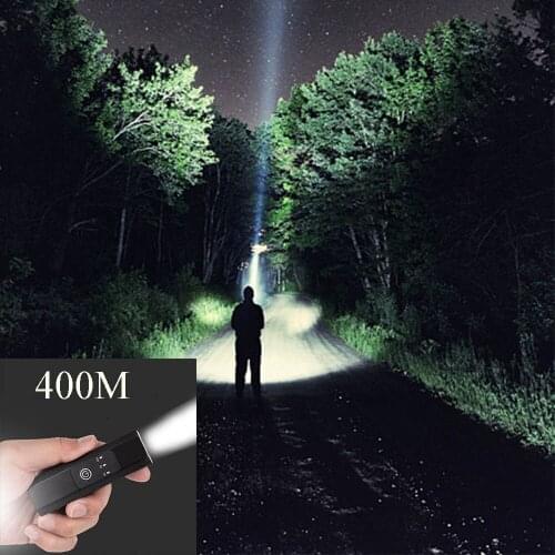 400M Powerful Torch Flashlights Waterproof Camping Super Mini Tactical Flashlights LED Lamps USB Rechargeable AAA 18650 Battery