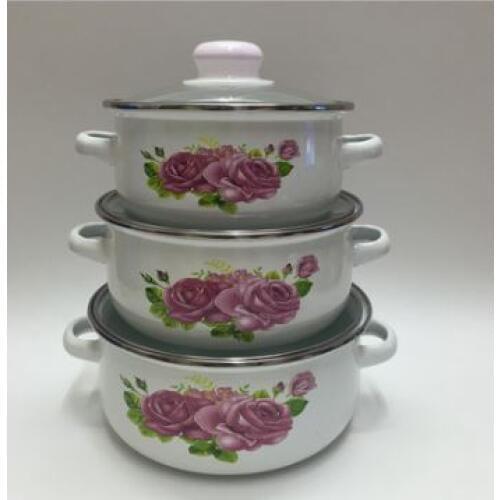 Dia.16/18/20cm (1.1/1.6/2.3L) 3pcs cooking tools enamel casserole pots set mini kitchen utensil with glass cover free shipping