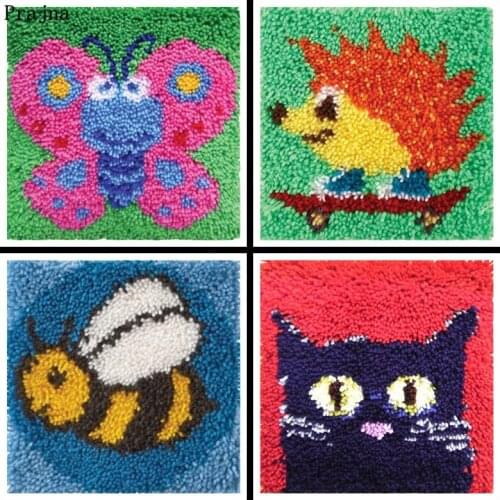 Hook Rug Kit DIY Unfinished Crocheting Yarn Mat Latch Hook Rug Kit Floor Mat Cute Cartoon Animal Cat Picture Carpet Set