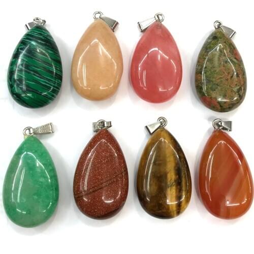 Natural Red Agates Tiger Eye Stone Pendant Flat Water Drop Shape Stone Pendants for Making DIY Jewelry Necklace Size 24x43mm