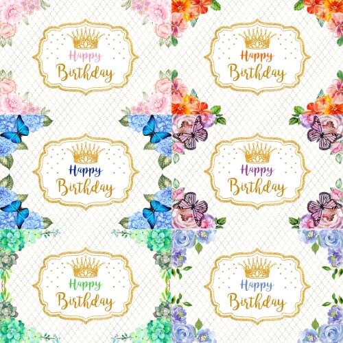 Seekpro Happy Birthday Party Baby Shower Gold Crown Princess Butterfly Colourful Flower Girl Photography Background Backgrop