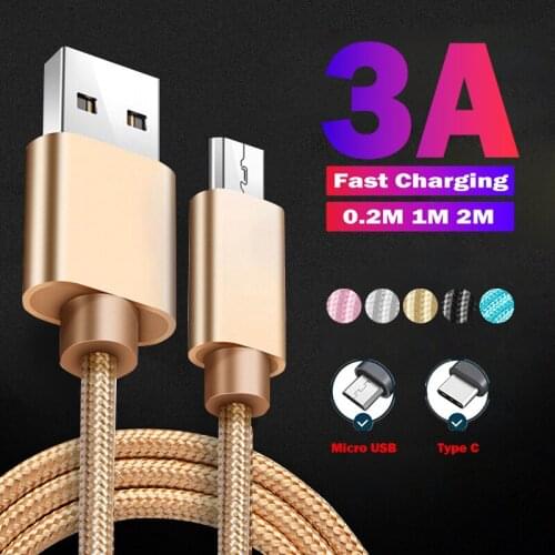 Nylon 0.2m 1m 2m Fast Charging Micro USB Data Cable Type C Data USB Charger Cable For Xiaomi Redmi Note 5 Pro Samsung A52 A32