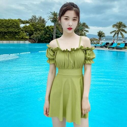 2021 New Korean Style One Piece Swimsuit Swimwear Women Classic Vintage Bathing Suits Beachwear Camisole Bandage Swim Wear