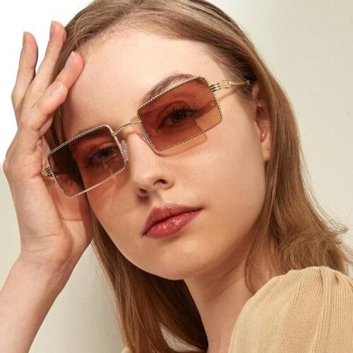 2021 New Luxury Alloy Designer Sunglasses For Women Pink Square Sun Glasses Elegant Vintage Trend Fashion Classic Shades UV400