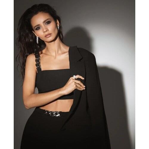 New Summer Gothic Thick Chains Strap Crop Tops For Girl Women Black Camisole Tank Tops for Women Sexy Women Corset Top