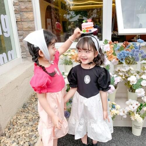 Summer New Arrival korean style girls dress short sleeve matching colors princess sweet baby for cute baby girls