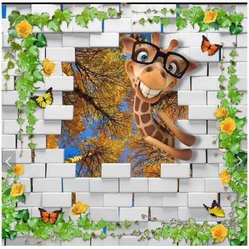 Custom photo wallpapers 3d ceiling wallpaper murals 3 d lovely giraffe Flower zenith mural wallpaper for living room decoration