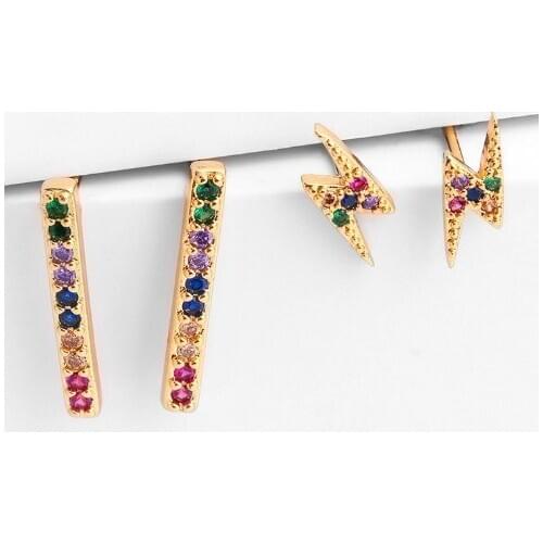 Lightning multicolor Brass micro pave cz zircon cubic zirconia drop Hoop Earrings studs copper gold plated crystal tyf3